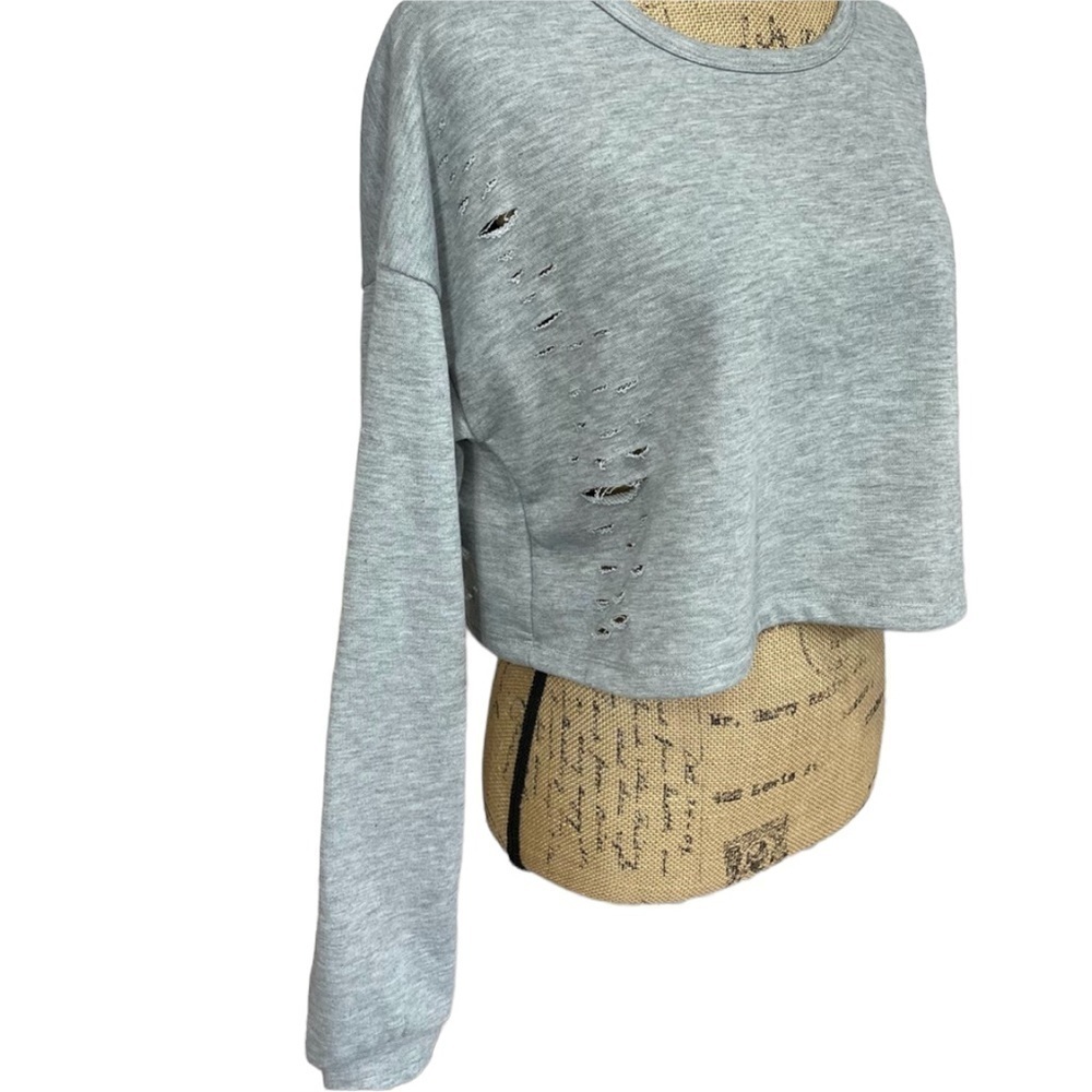 Boutique Distressed Crop Grey Sexy Sweatshirt